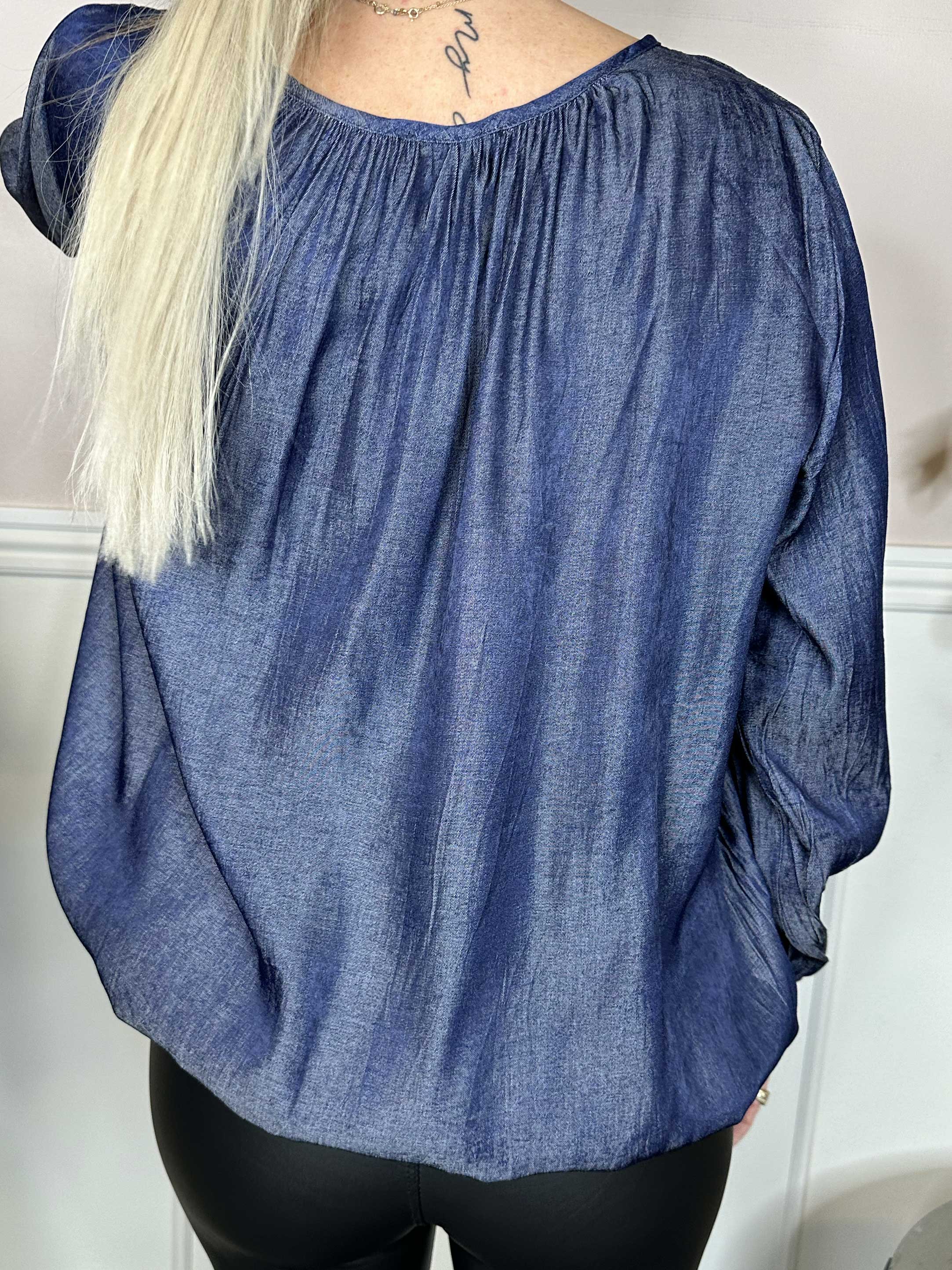 Miracle Denim Shirt L/S - Blus med resår i nederkanten och långa ärmar
